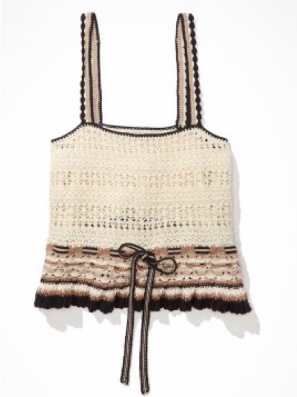 American Eagle Outfitters Cream Crochet Cami with Brown Trim